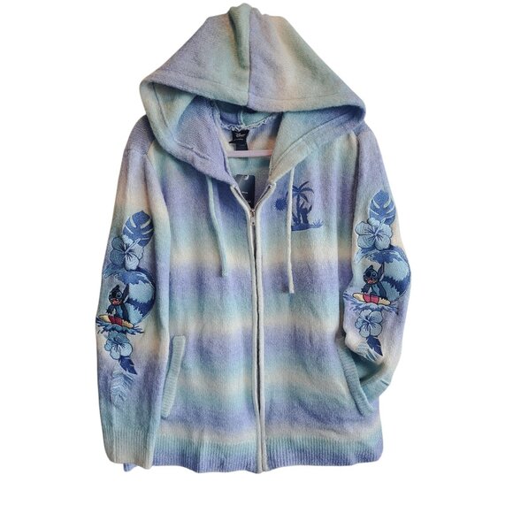 Disney Embroidered Lilo & Stitch 626 Surfing Watercolor Blues Hoodie Size 2X - Picture 3 of 11